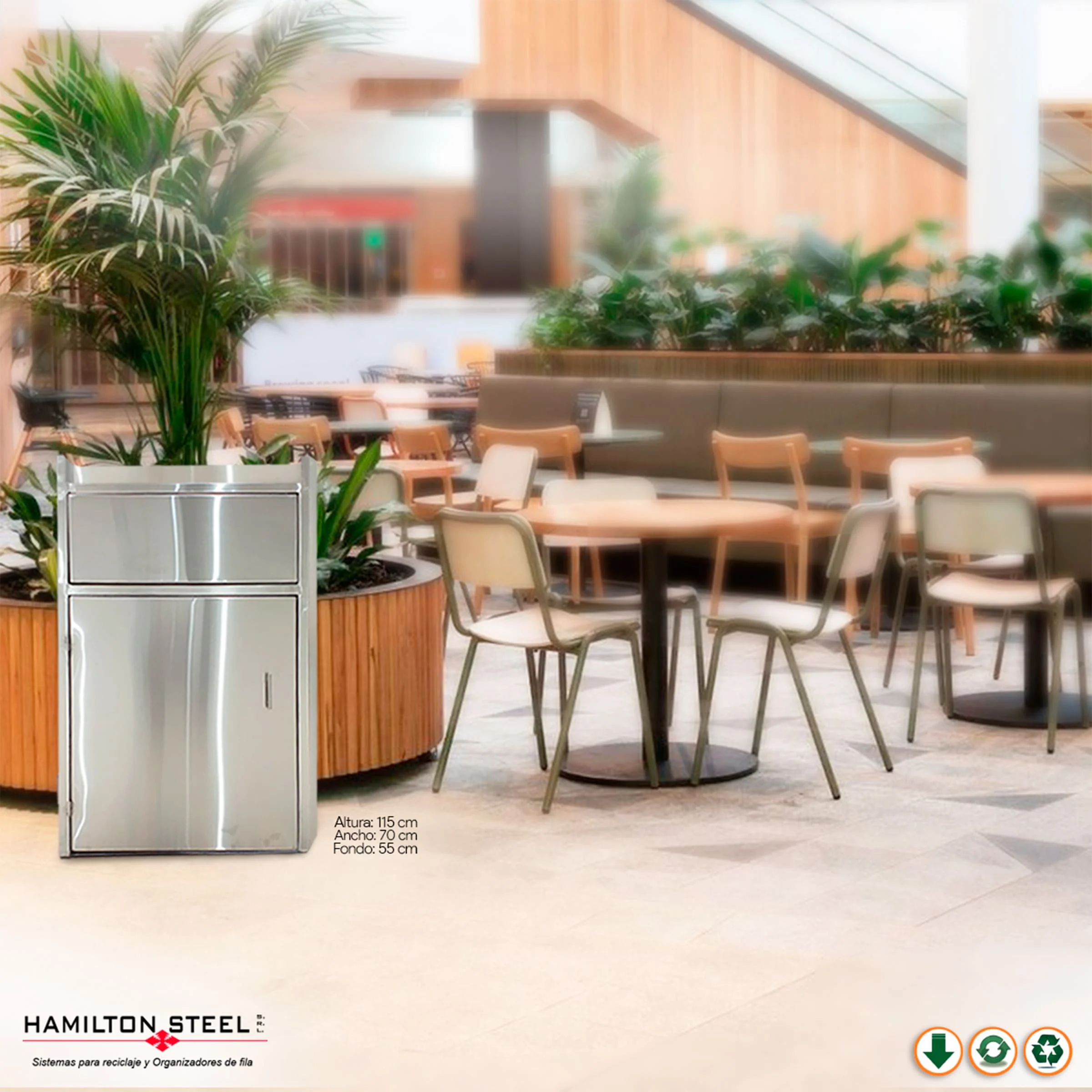 Tacho de comedor con parrilla superior y portabandeja de acero inoxidable Hamilton Steel SRL