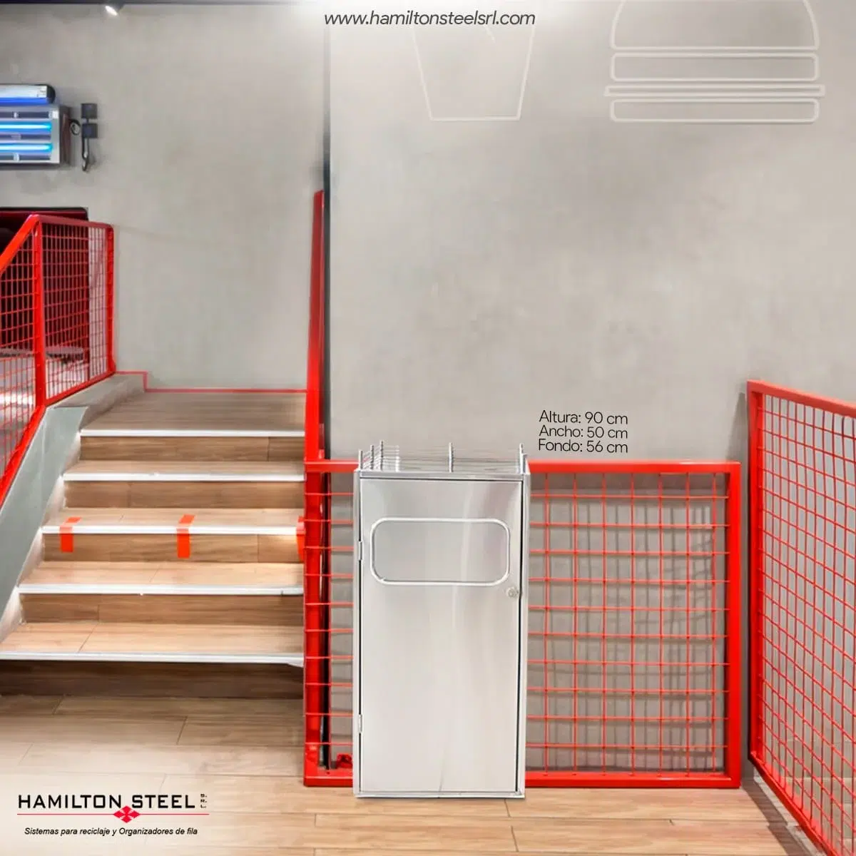 Contenedor, tacho ecológico de comedor en acero inoxidable de Hamilton Steel SRL.